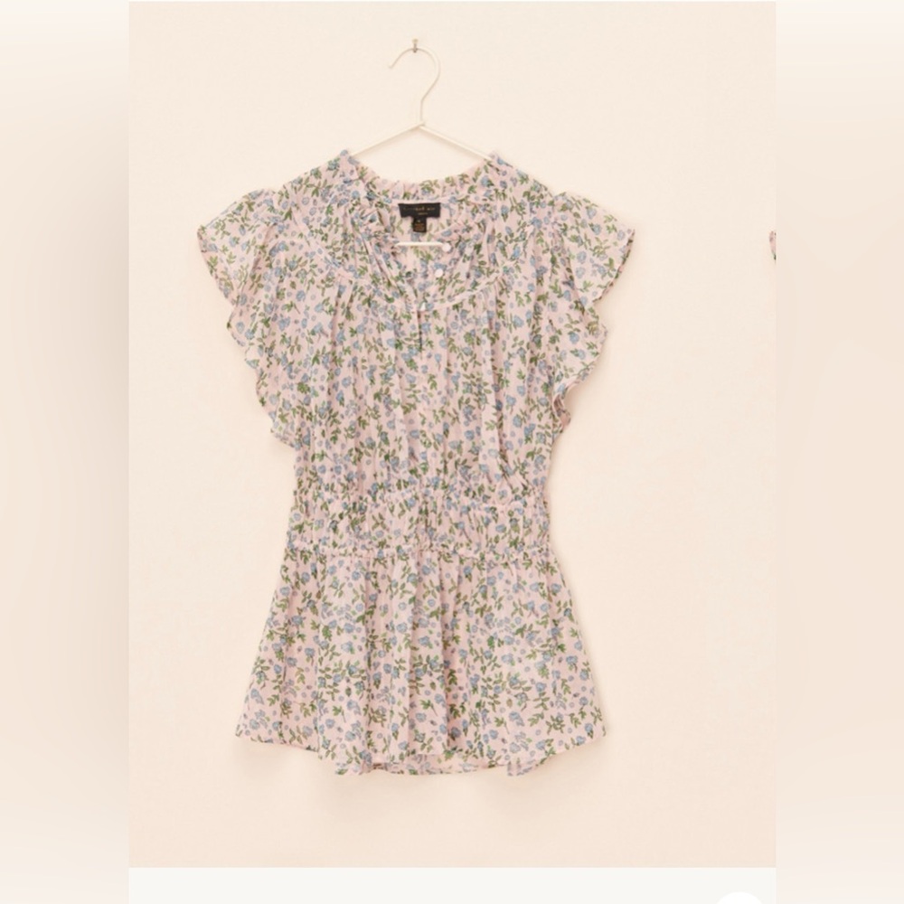 Pookie & Sebastian- Floral Peplum Blouse- Candy Pink/Golden Color - Picture 5 of 9